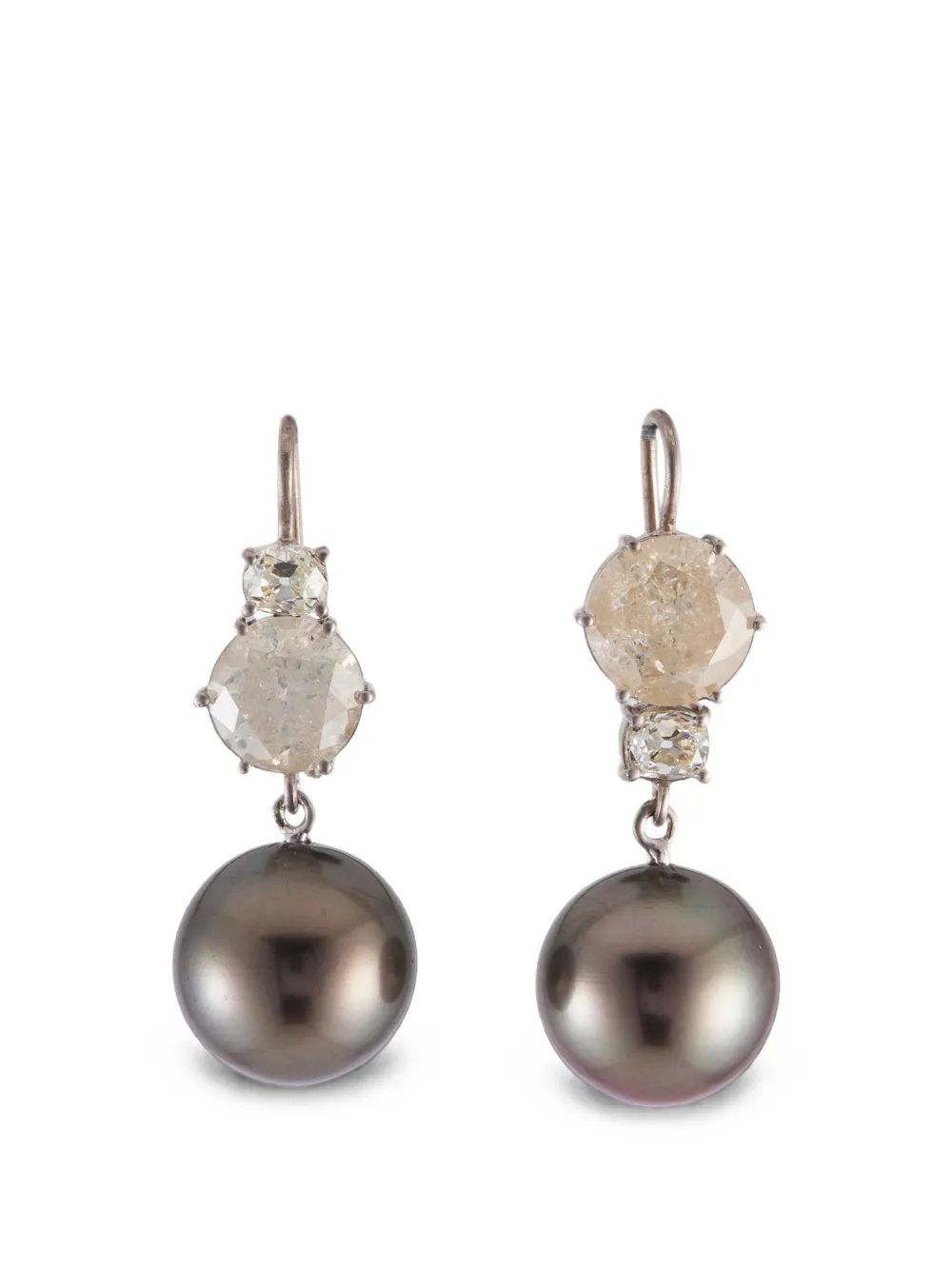 Sylva & Cie Diamond And Pearl Drop Earrings In Multi