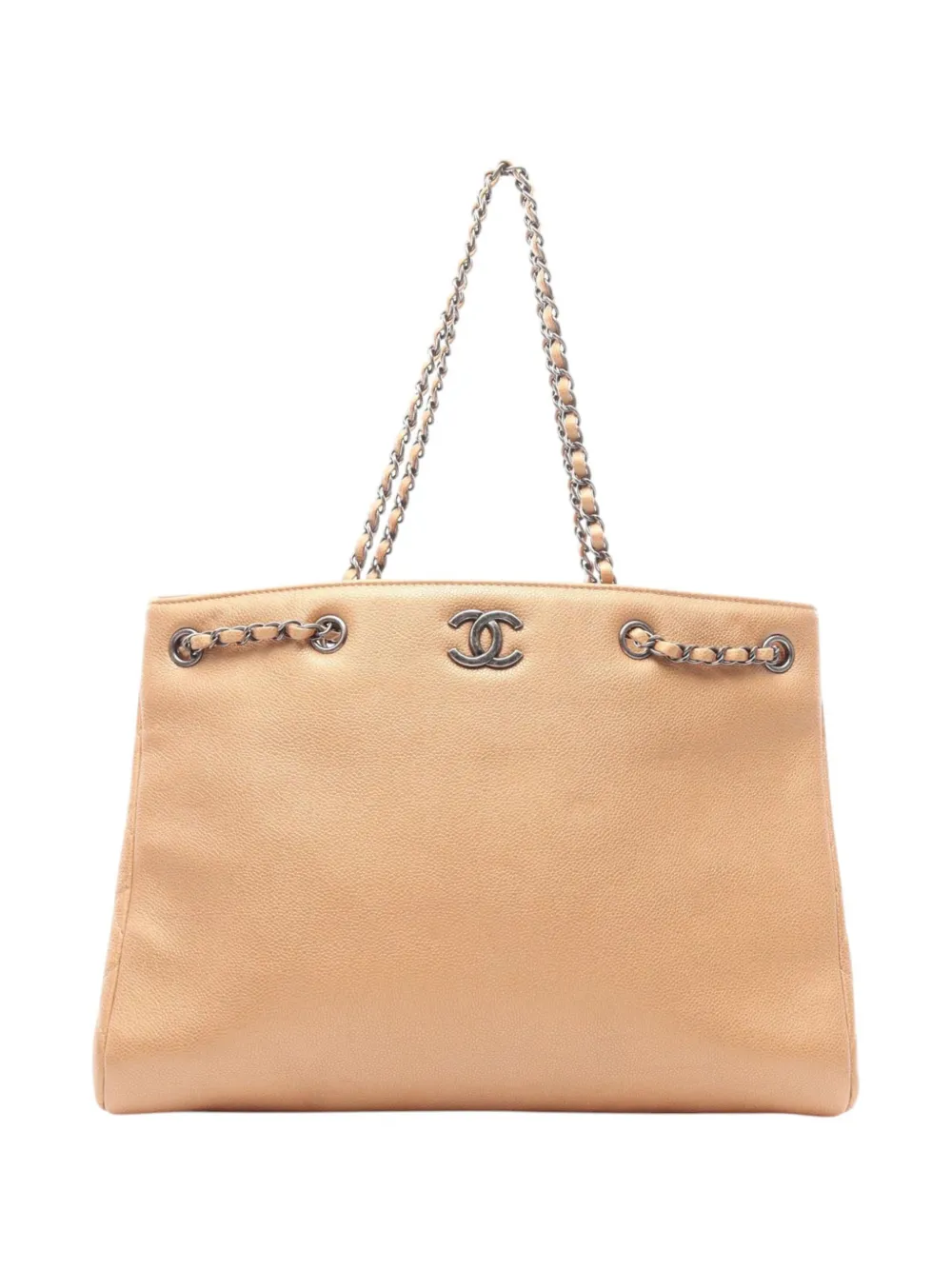 CHANEL Pre-Owned Borsa tote CC in pelle Caviar con catena 2015-2016 - Toni neutri