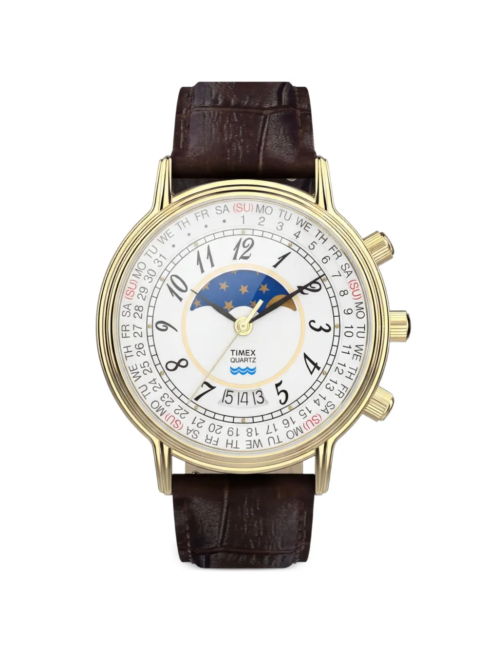 Timex 1990 Moon Phase And Calendar Dial Reissue 37mm Watch In Brown
