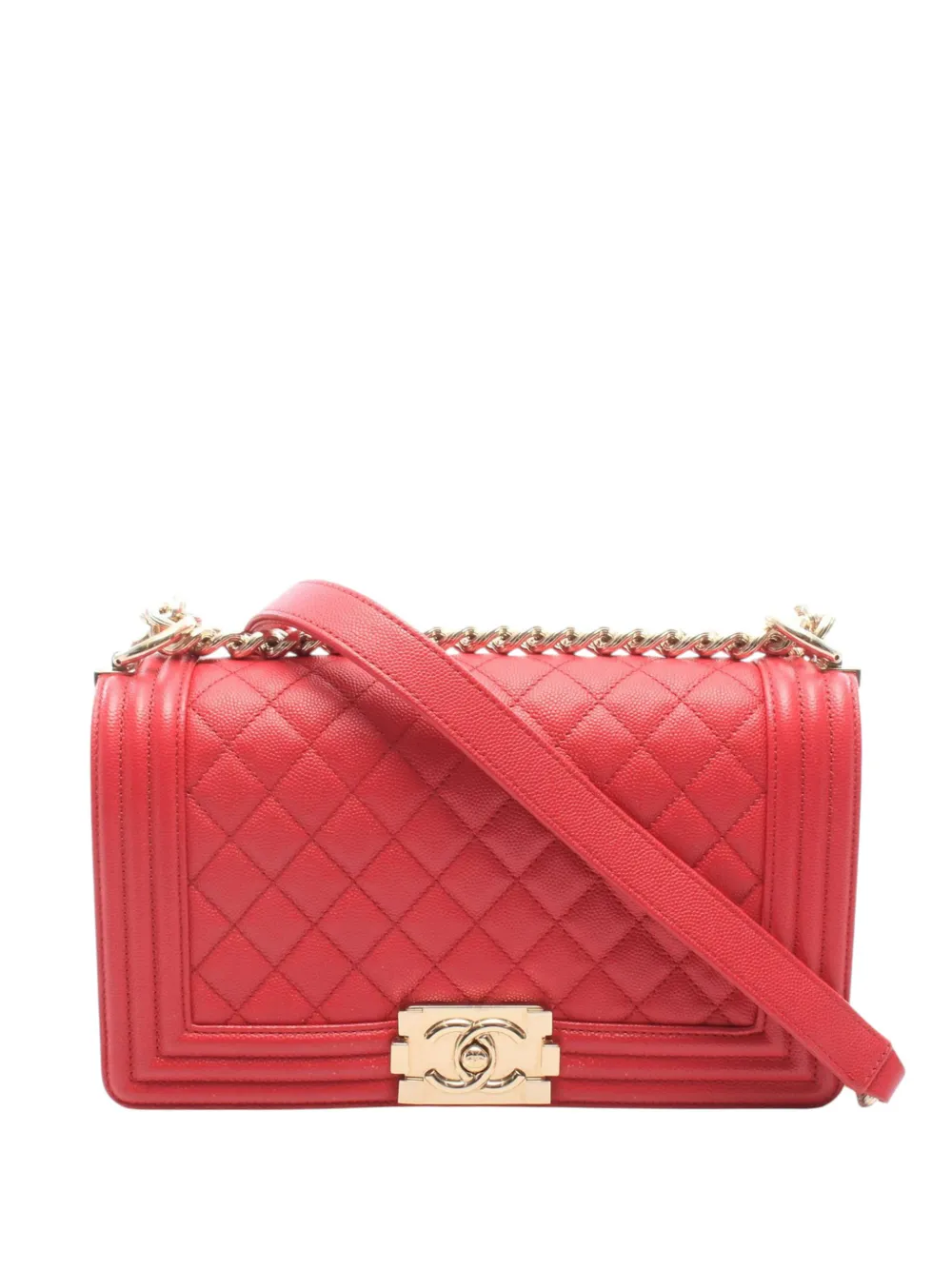 CHANEL Pre-Owned Borsa a tracolla Boy media in pelle di agnello trapuntata effetto invecchiato 2016-2017 - Rosso