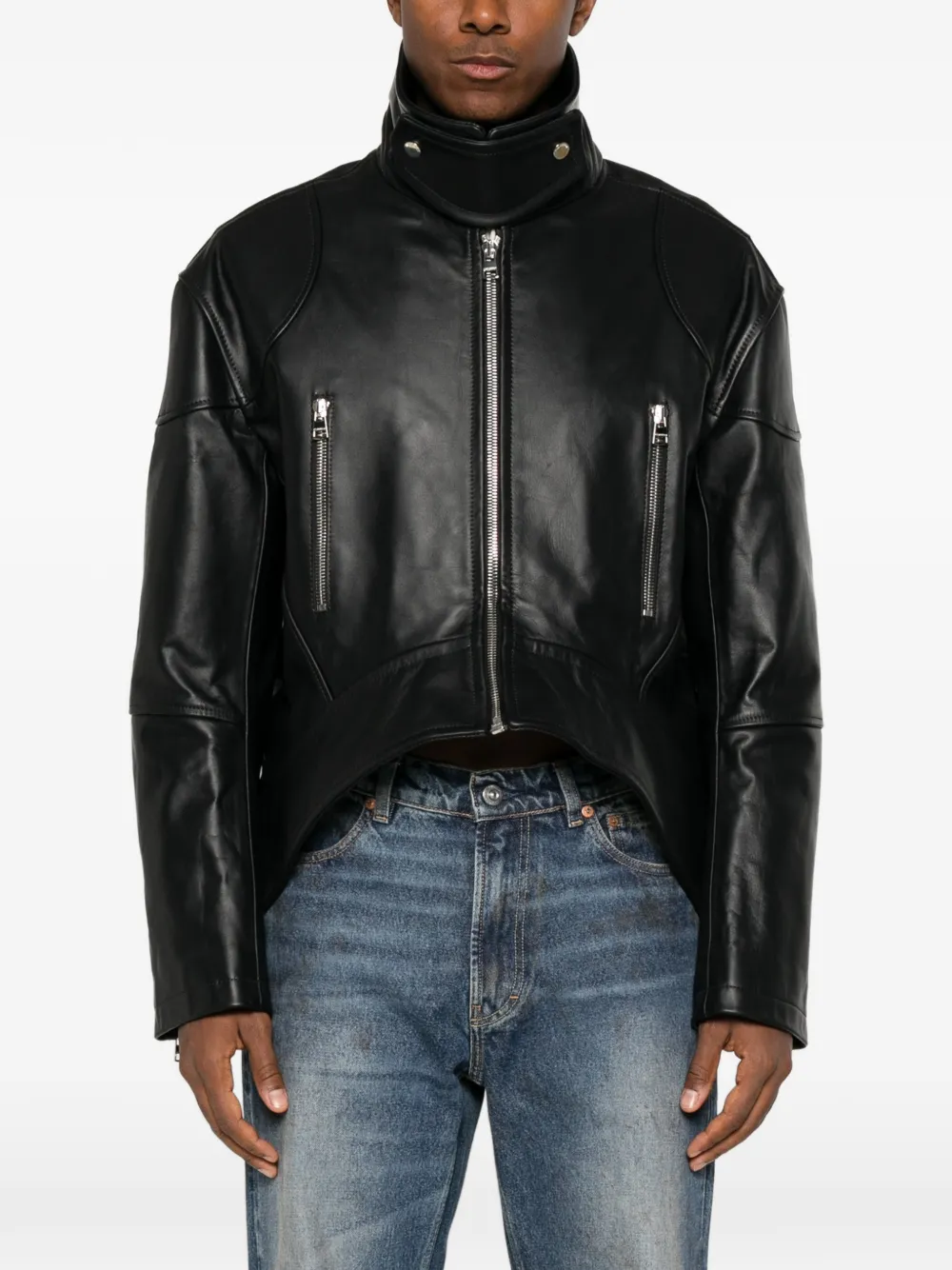 JW Anderson curved-hem cropped jacket Zwart