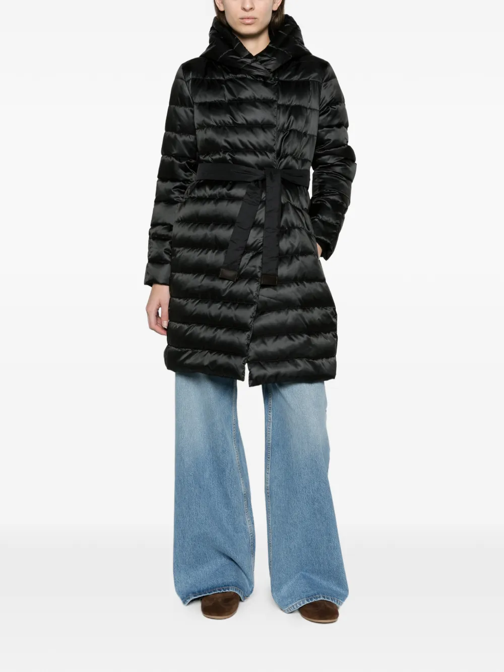 Max Mara reversible down jacket in water-repellent satin black Zwart