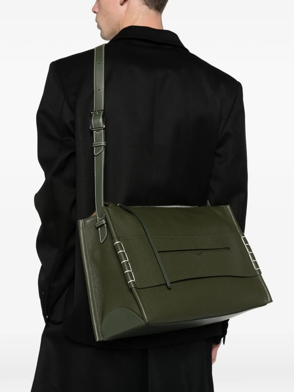 JW Anderson messenger loafer bag in khaki leather Groen