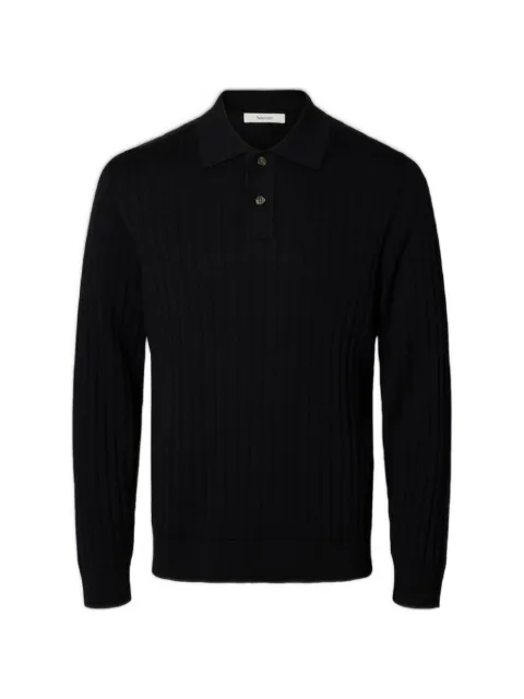 SELECTED ribbed-knit polo sweater