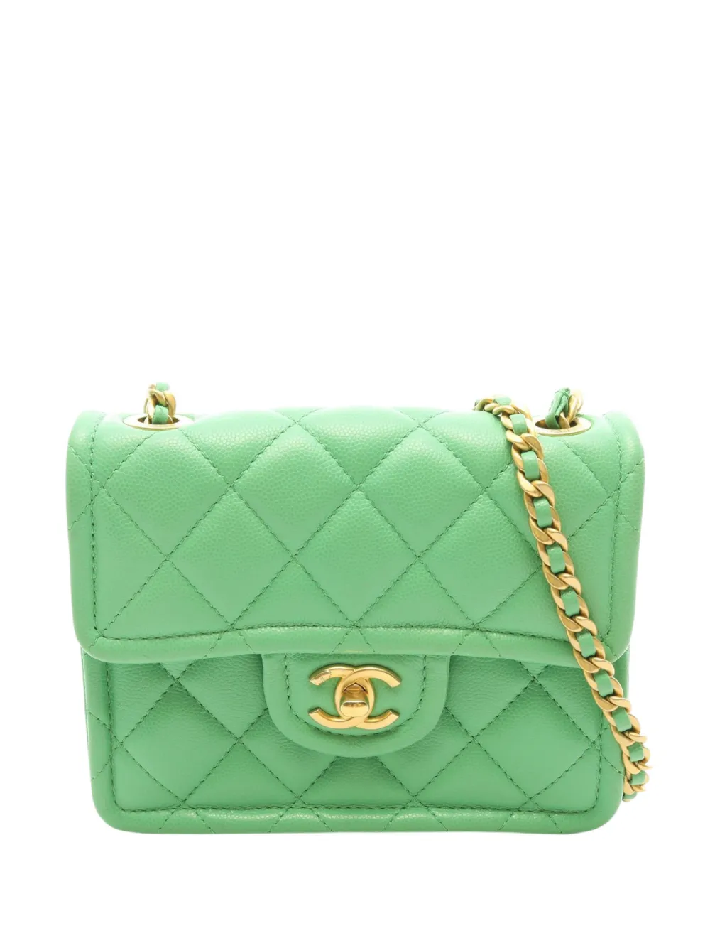 CHANEL Pre-Owned 2021 Mini Quilted Caviar Sweet Flap crossbody bag - Verde