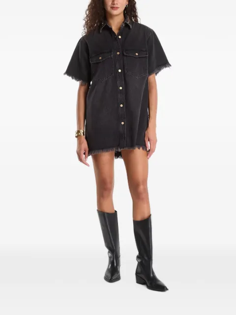 AllSaints vestido camisero corto con apliques en el cuello y borde deshilachado