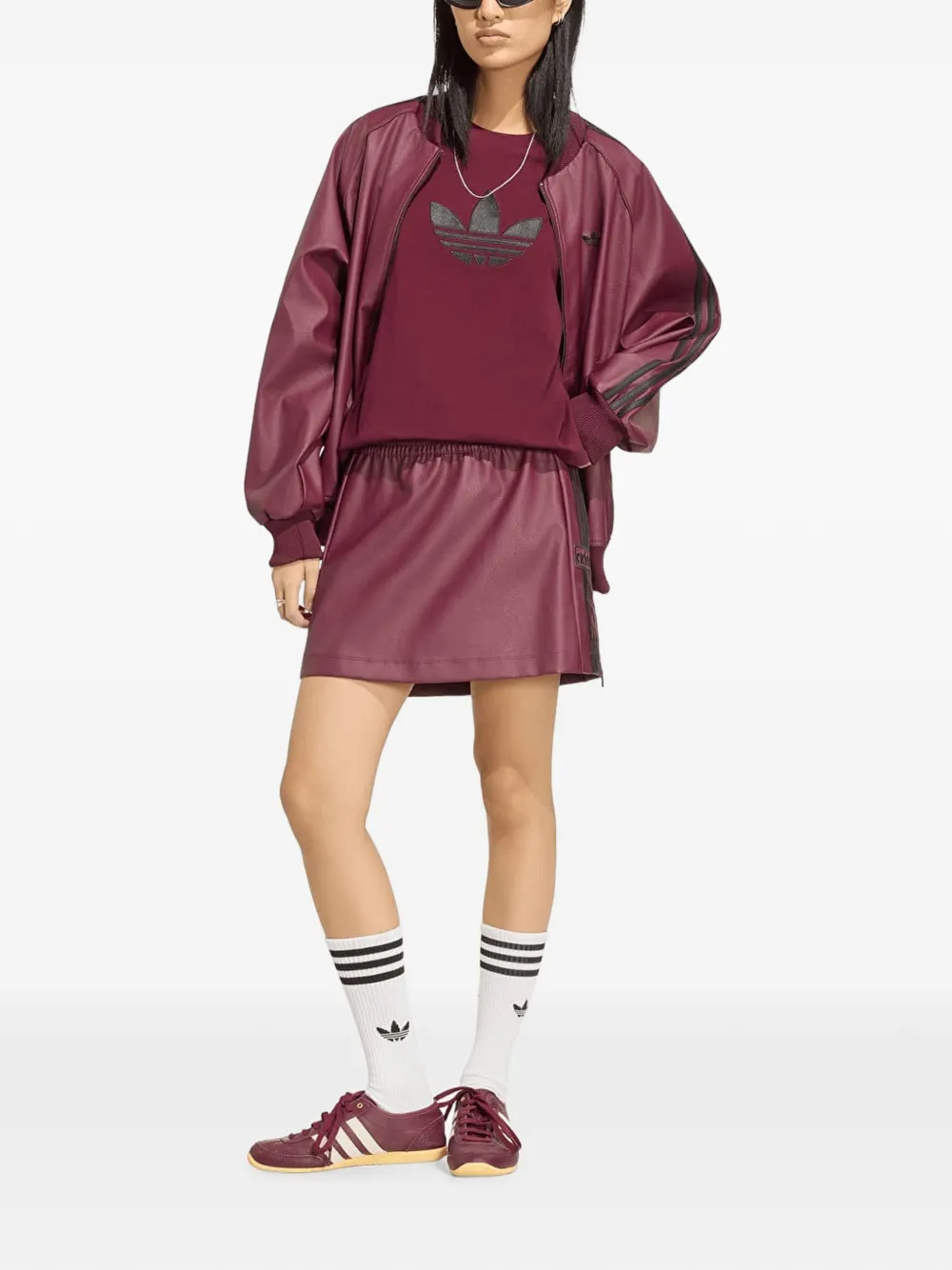 adidas logo-patch side-stripe mini skirt Rood