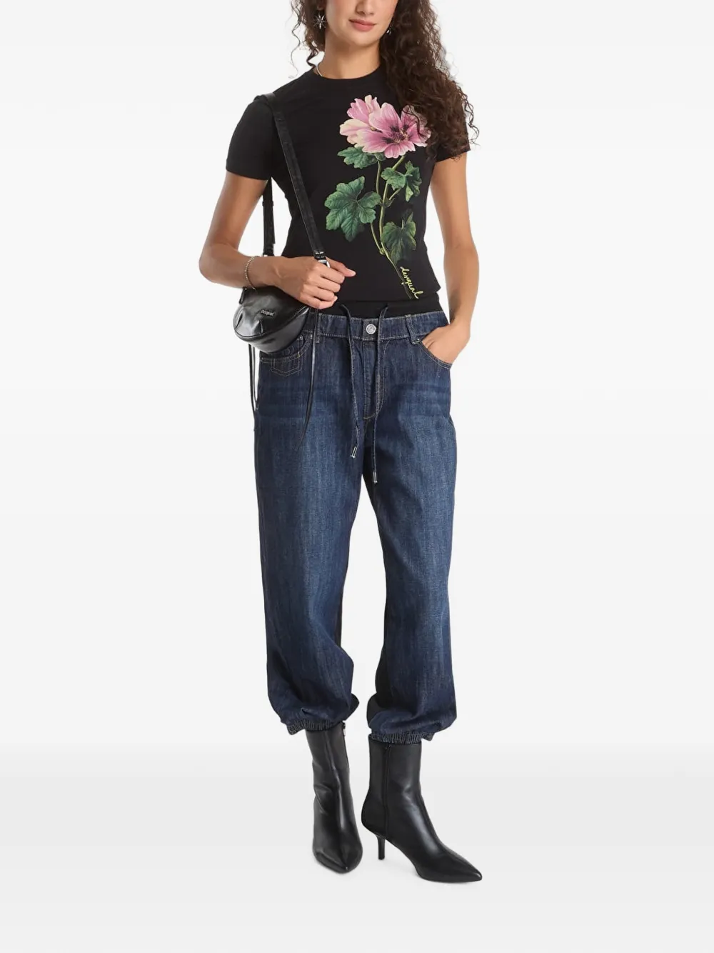 Desigual T-shirt met bloemenprint Zwart