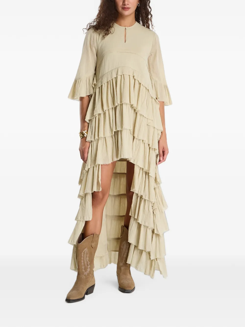 AllSaints Cavarly ruffled asymmetric dress - Verde