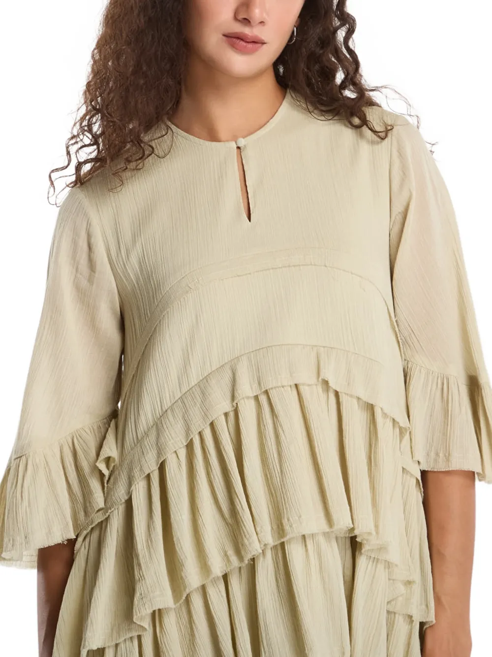 AllSaints Cavarly asymmetrische jurk met ruches Groen