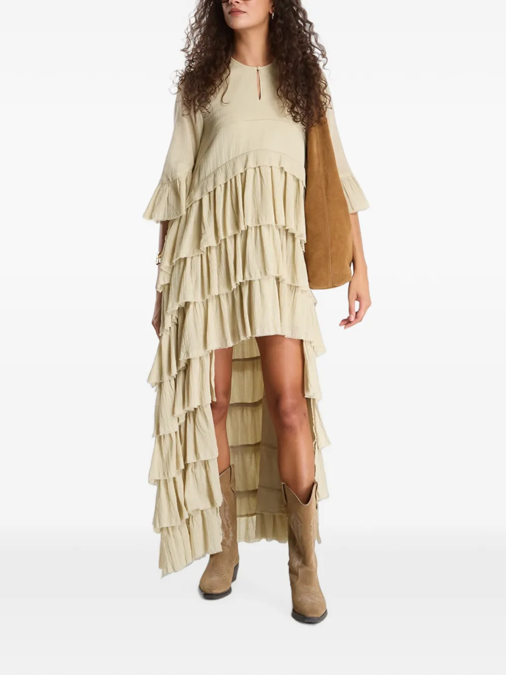 AllSaints Cavarly asymmetrische jurk met ruches Groen