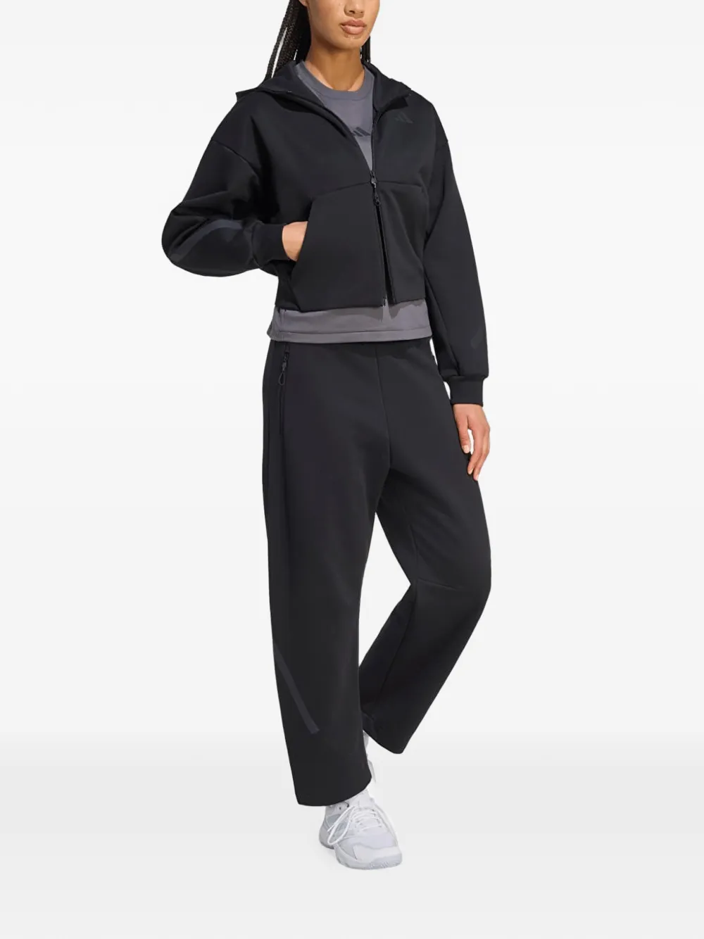 adidas Z.N.E. logo-print zip-up hoodie Zwart