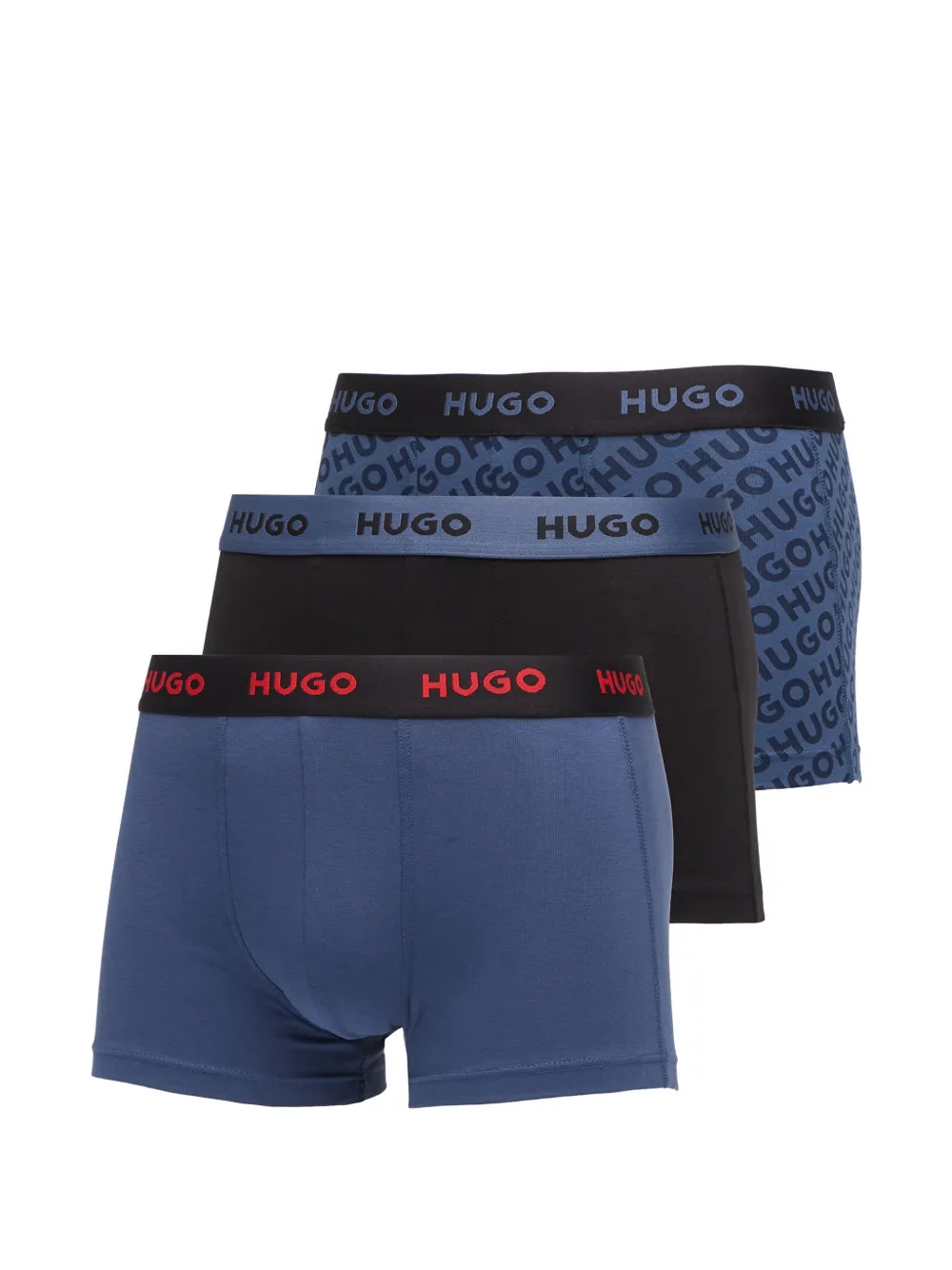 HUGO Drie stretch-katoenen boxershorts met logobanden Blauw