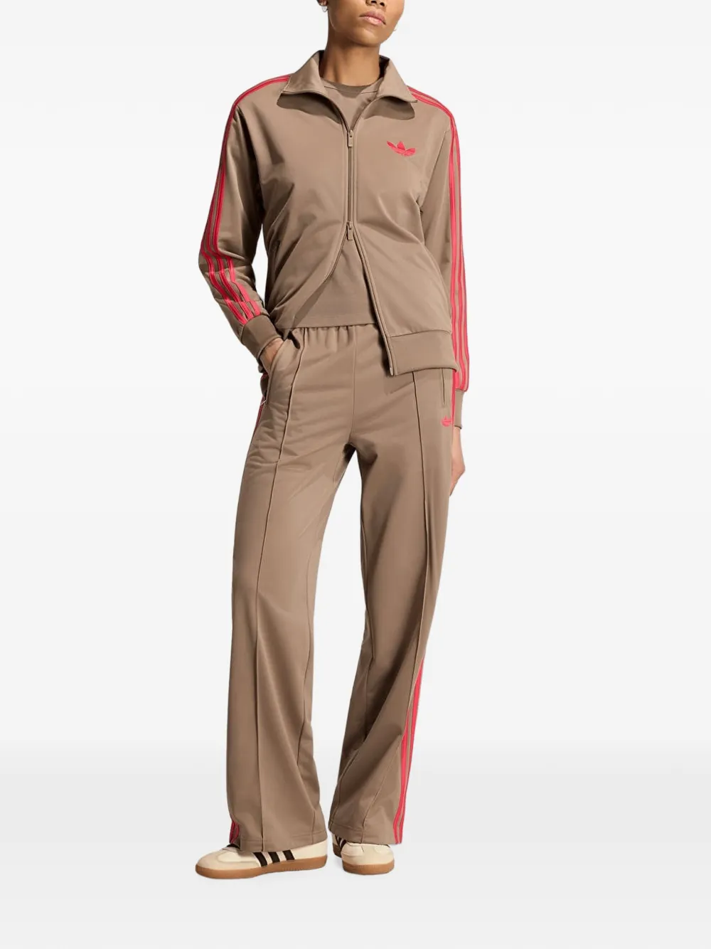 adidas logo-embroidered striped track jacket Beige
