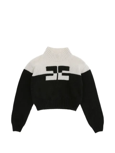 Elisabetta Franchi Kids tofarvet intarsiastrikket sweater med logo
