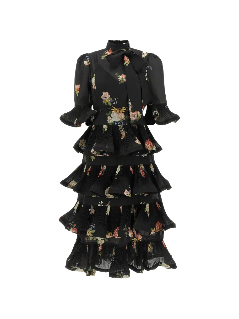 ZIMMERMANN floral-print pleated dress Zwart