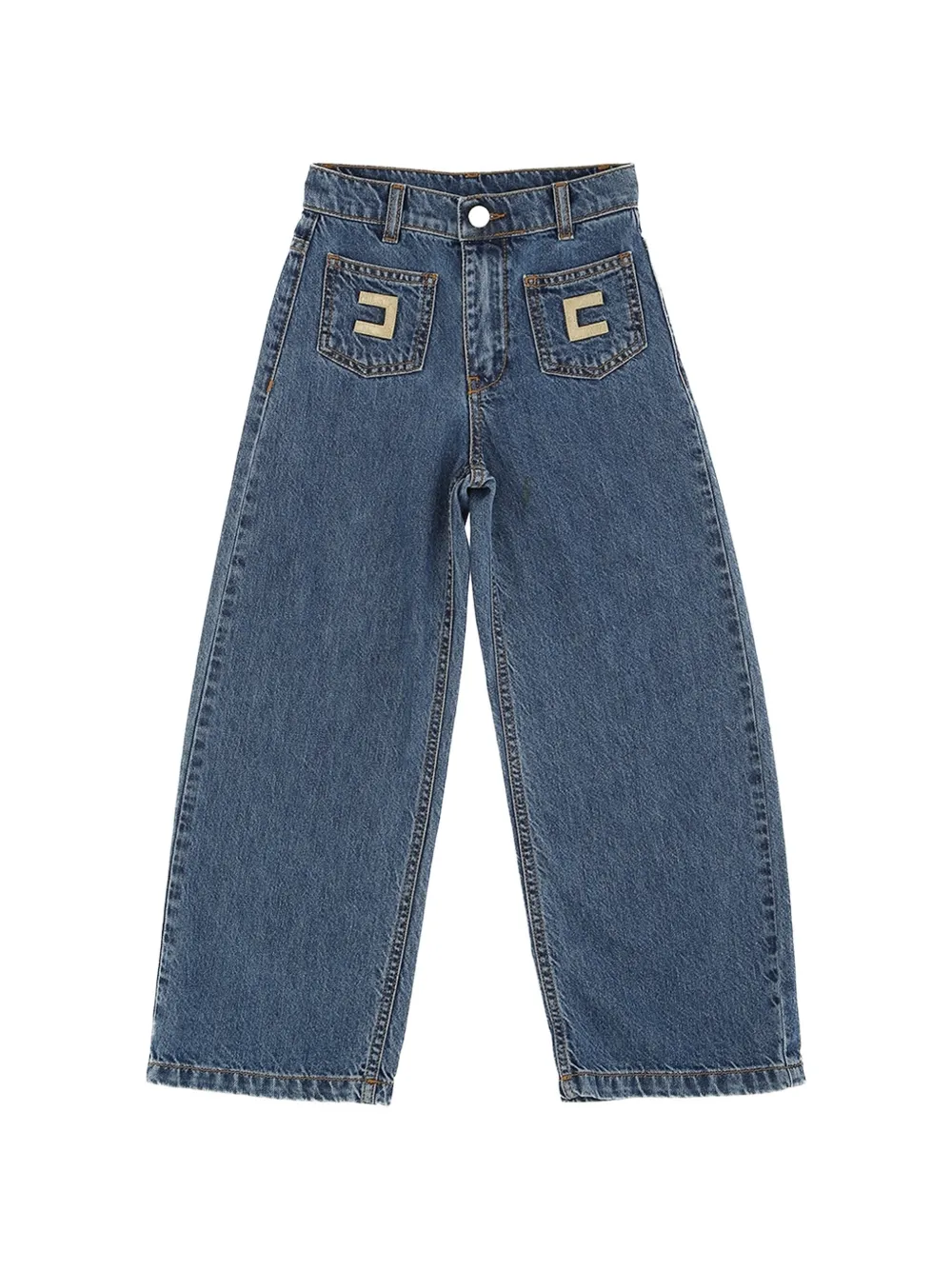 Elisabetta Franchi Kids logo-patch wide-leg jeans - Blu