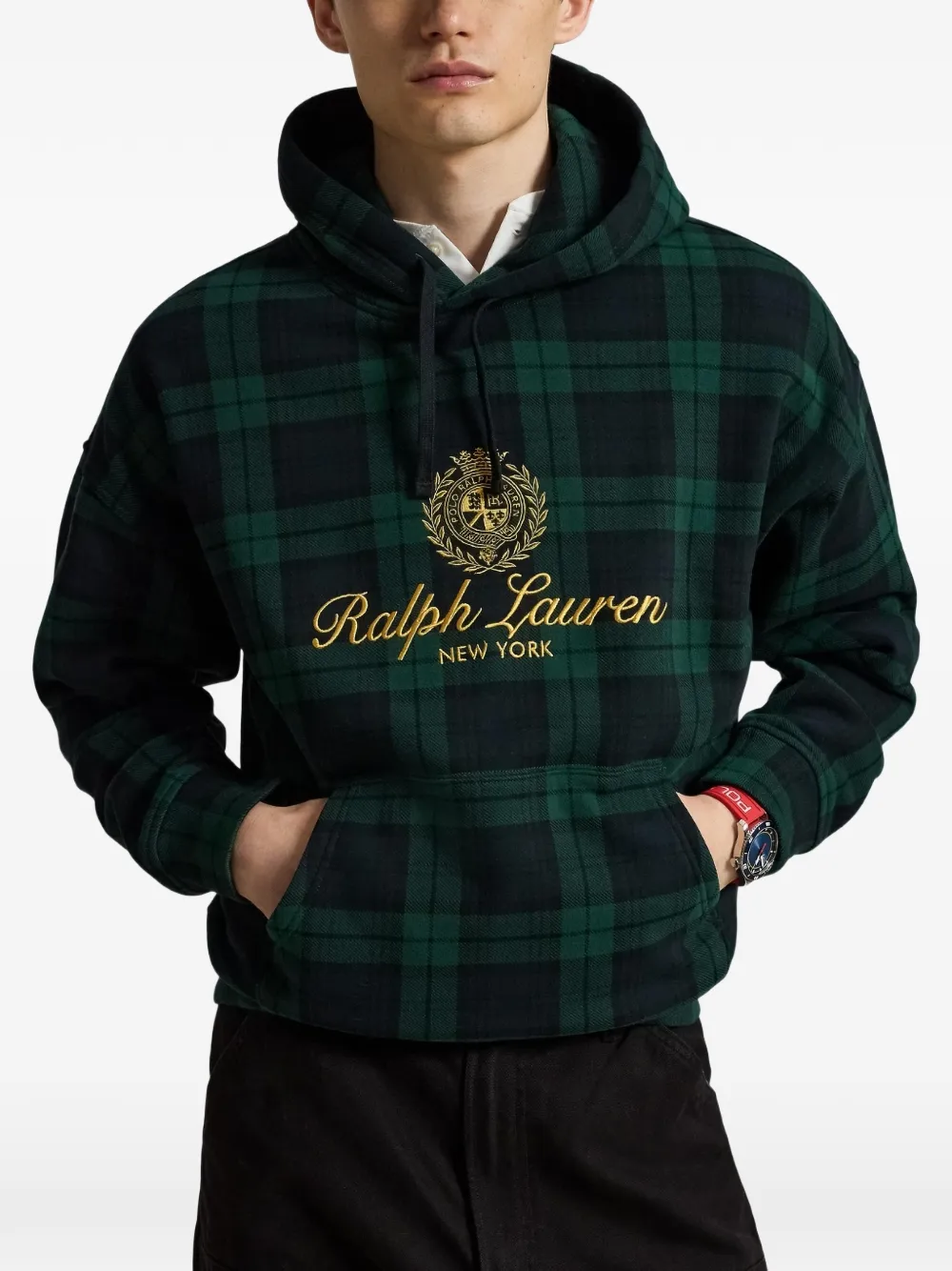 Polo Ralph Lauren Geruite hoodie met geborduurd wapenschild Groen