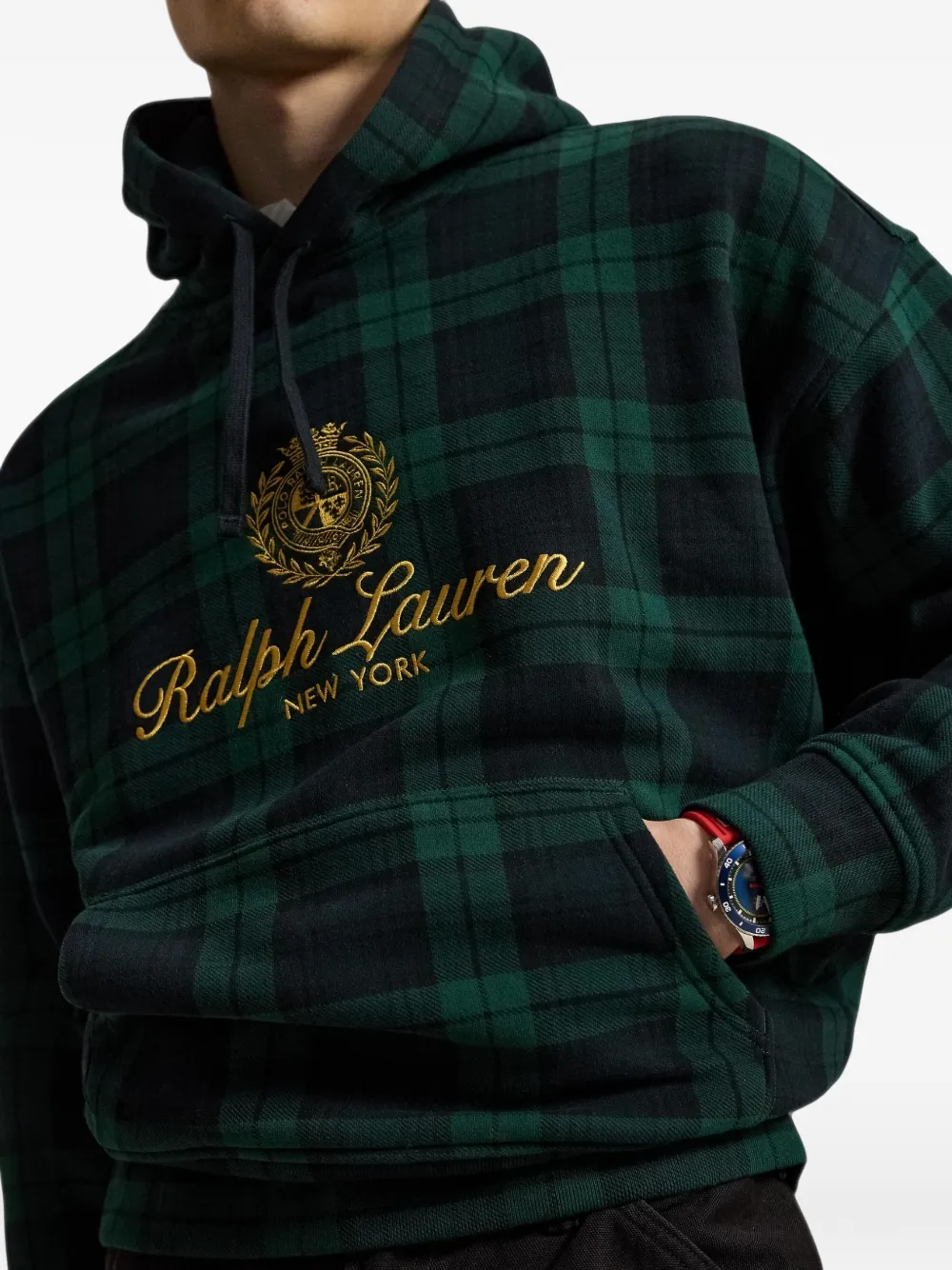 Polo Ralph Lauren Geruite hoodie met geborduurd wapenschild Groen