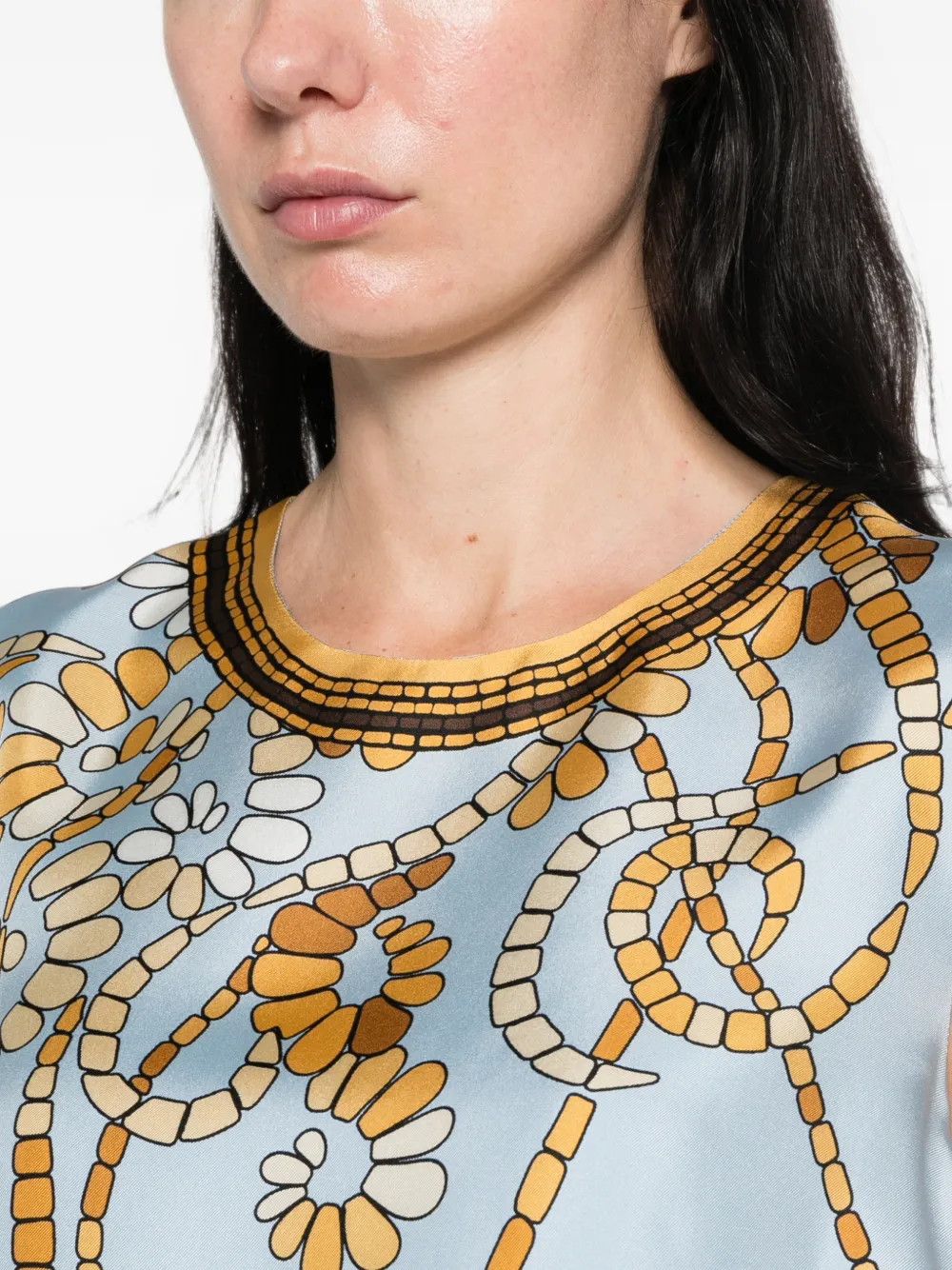 La DoubleJ graphic-print sleeveless blouse Blauw