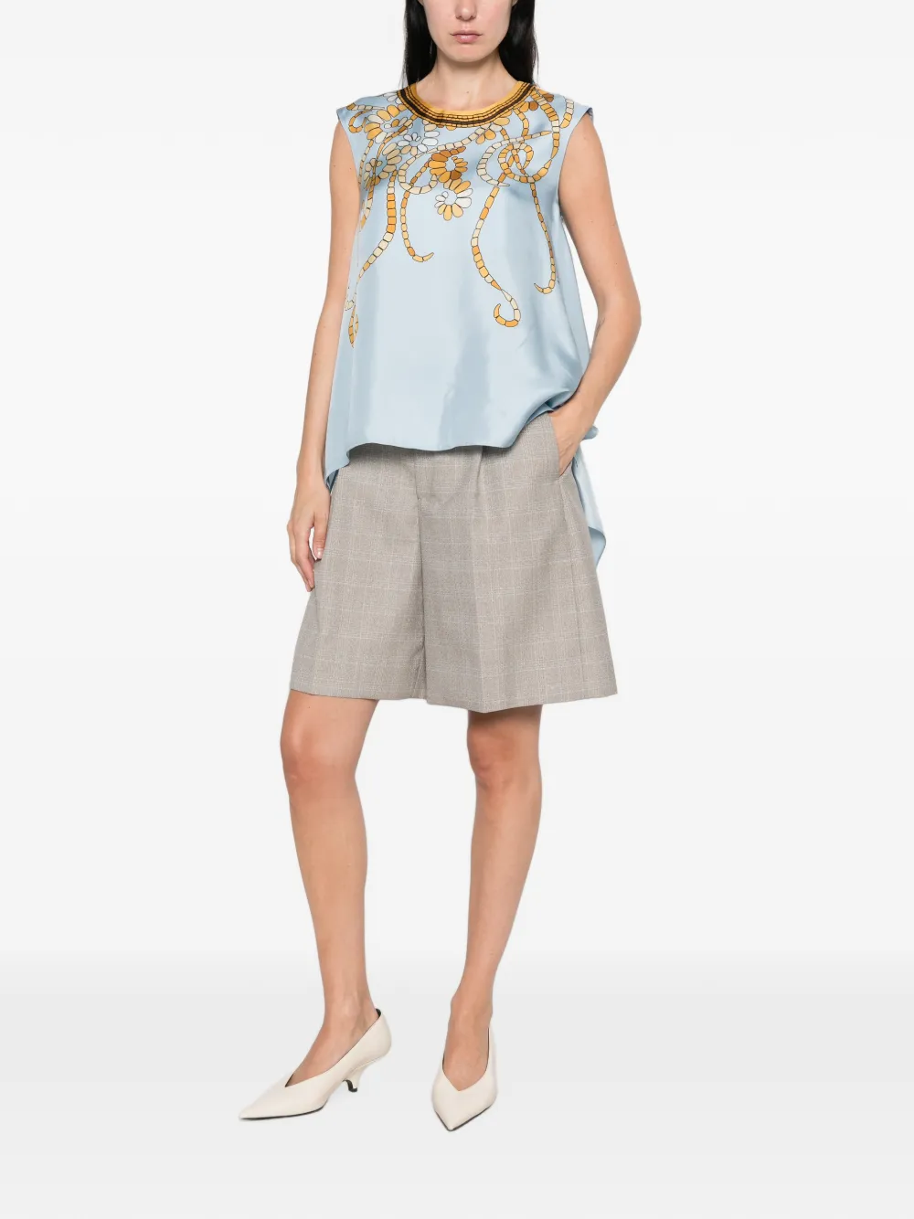 La DoubleJ graphic-print sleeveless blouse Blauw