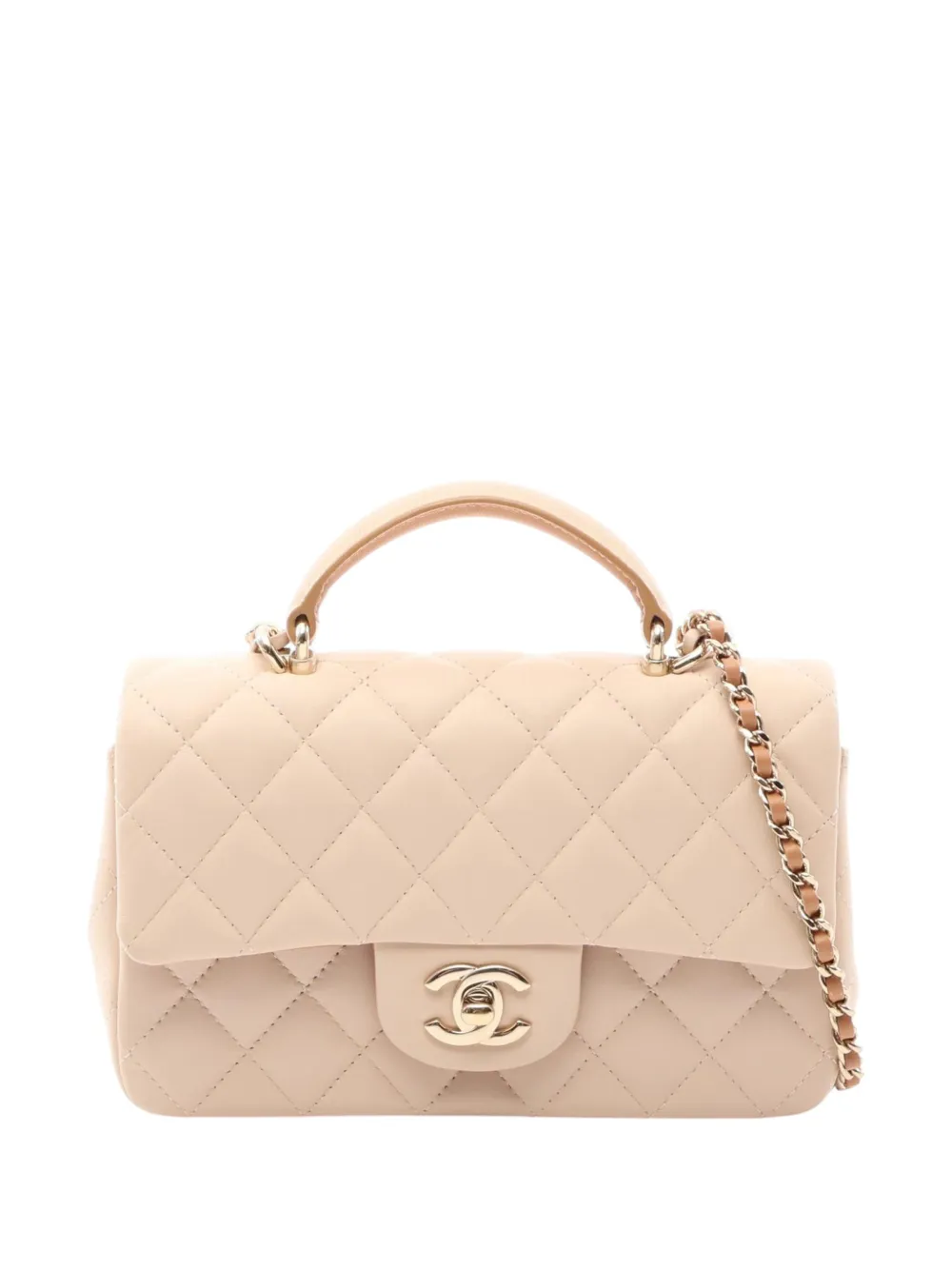 CHANEL Pre-Owned 2021-2026 Mini Rectangular Classic Lambskin Top Handle Flap satchel - Toni neutri