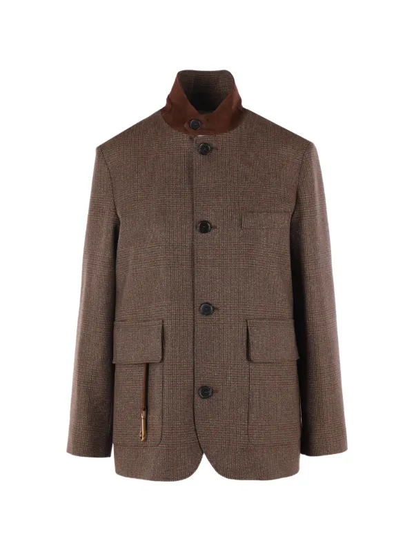 Loro Piana Roadster Checked High-neck Jacket in Brown