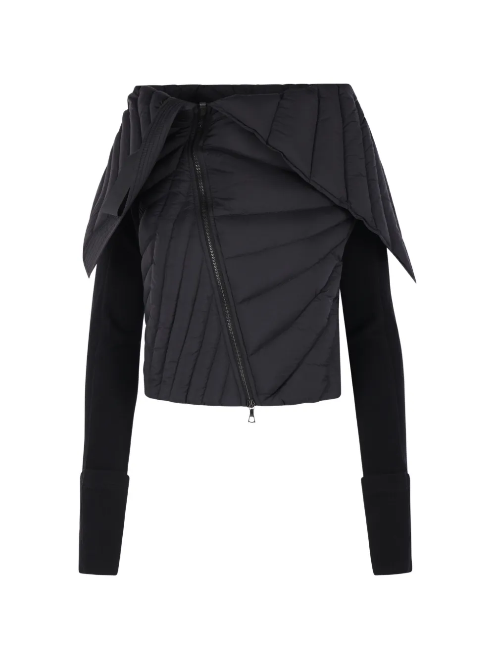Yehuafan Off-shoulder Quilted Jacket In Black