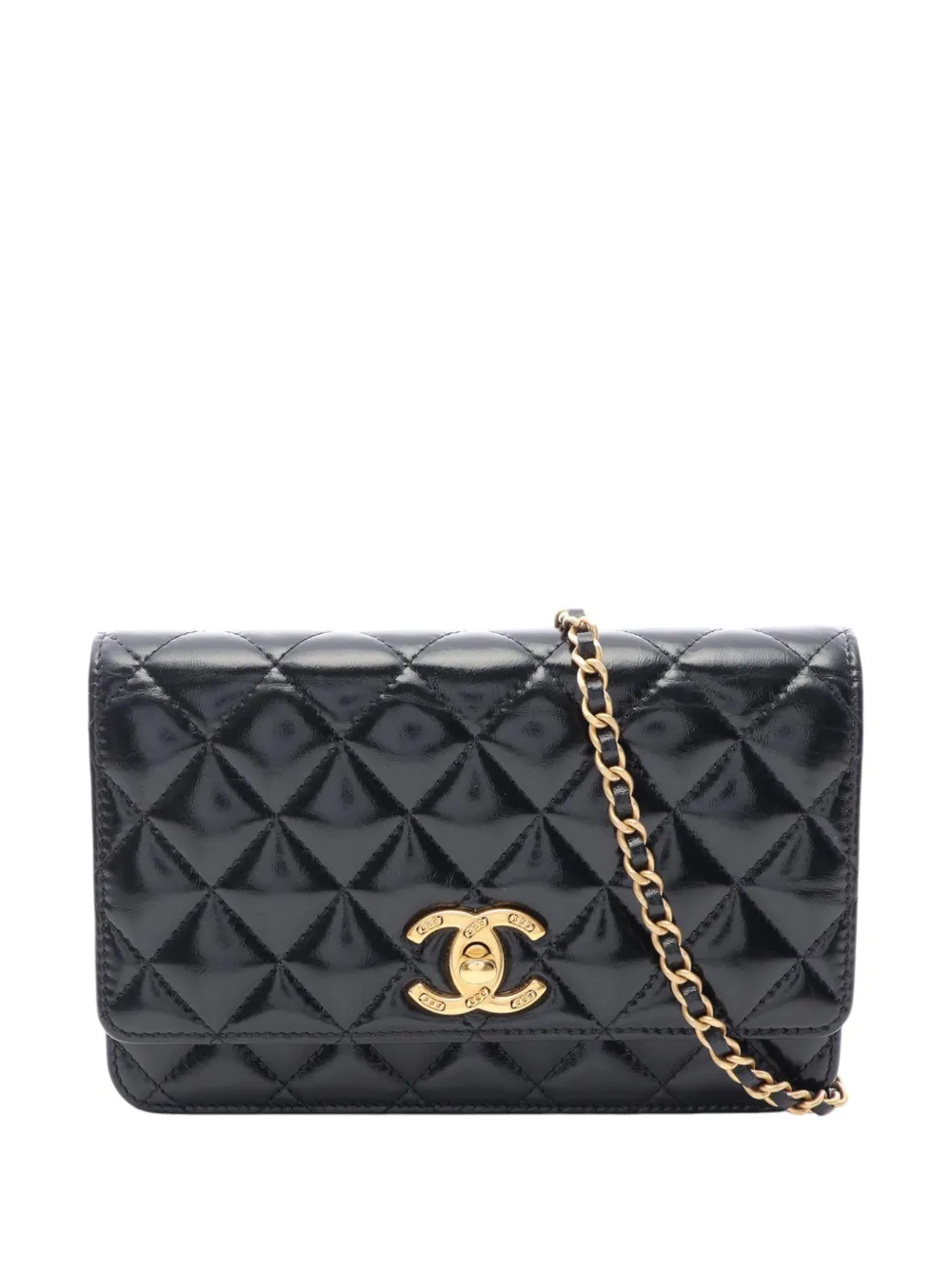 CHANEL Pre-Owned pochette portefeuille à bandoulière matelassée en cuir d'agneau à logo et chaîne (2021-2026) - Noir CHANEL Pre-Owned pochette portefeuille à bandoulière matelassée en cuir d'agneau à logo et chaîne (2021-2026) - Noir