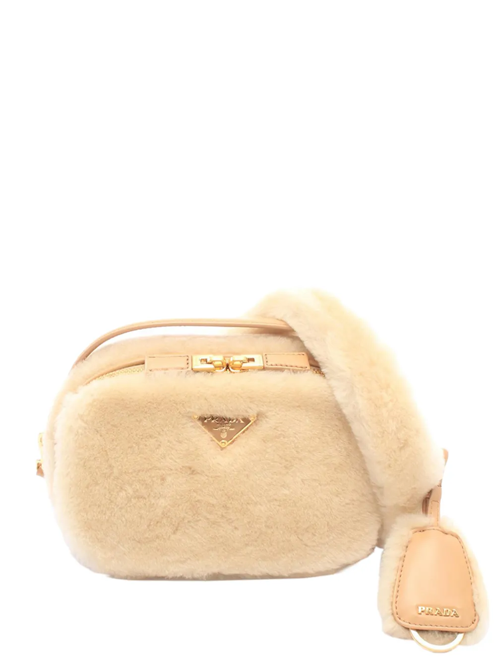 Pre-owned Prada 2013-2026 Mini Shearling Odette Satchel In Neutrals
