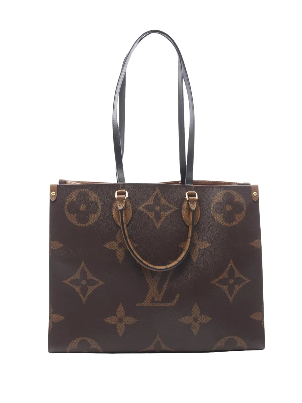 Pre-owned Louis Vuitton 2020-2026 Monogram Reverse Giant Onthego Gm Satchel In Brown