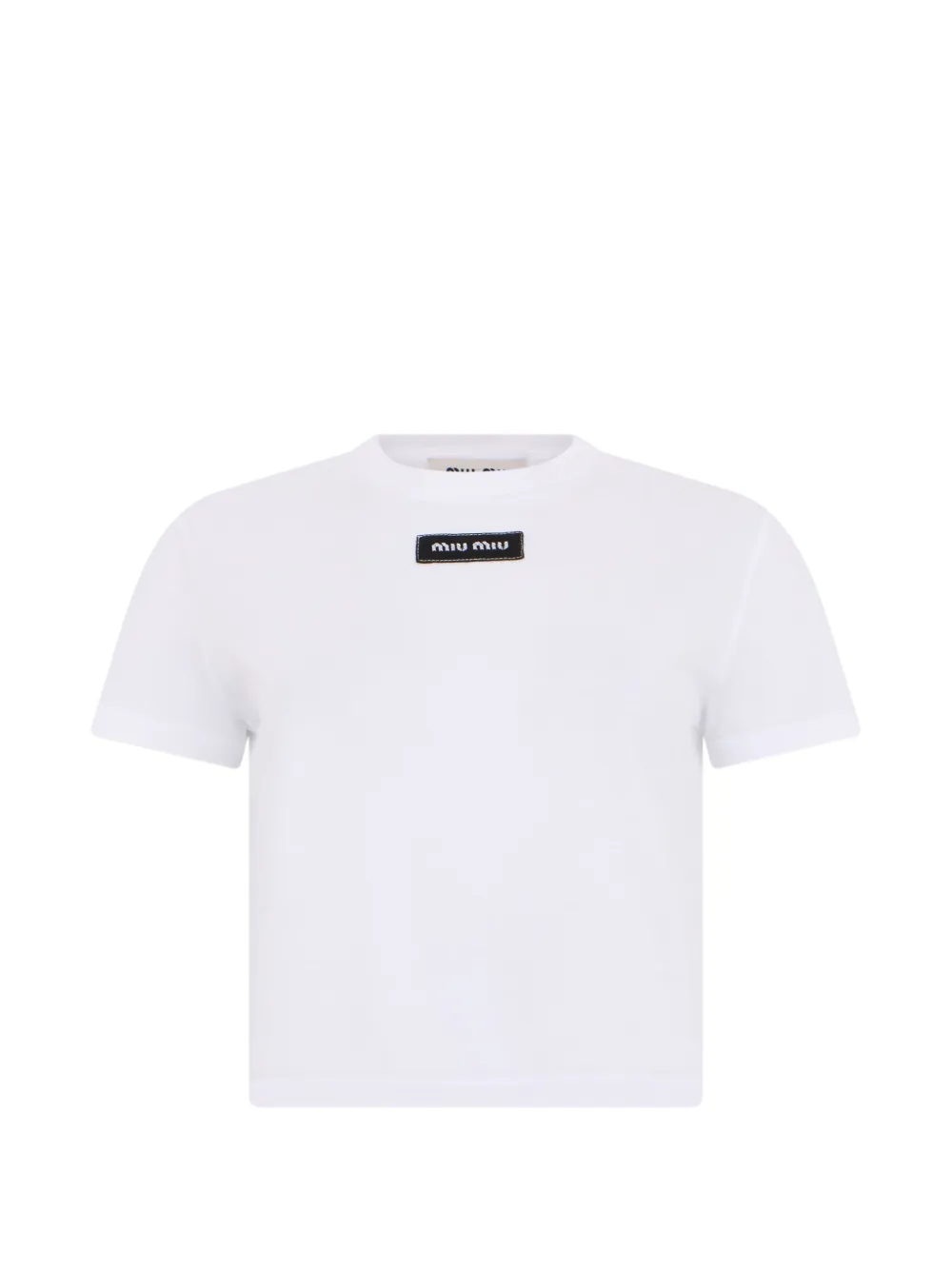 Miu Miu logo-patch cropped T-shirt - Bianco