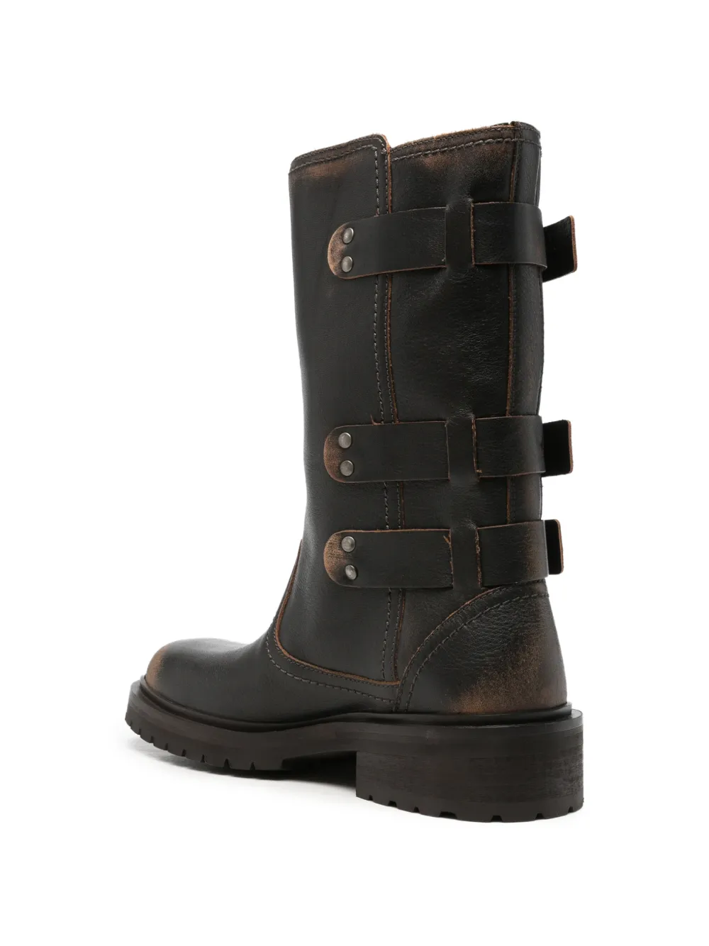 Golden Goose Triple-buckle Distressed-effect Biker Boots in Brown, view 3