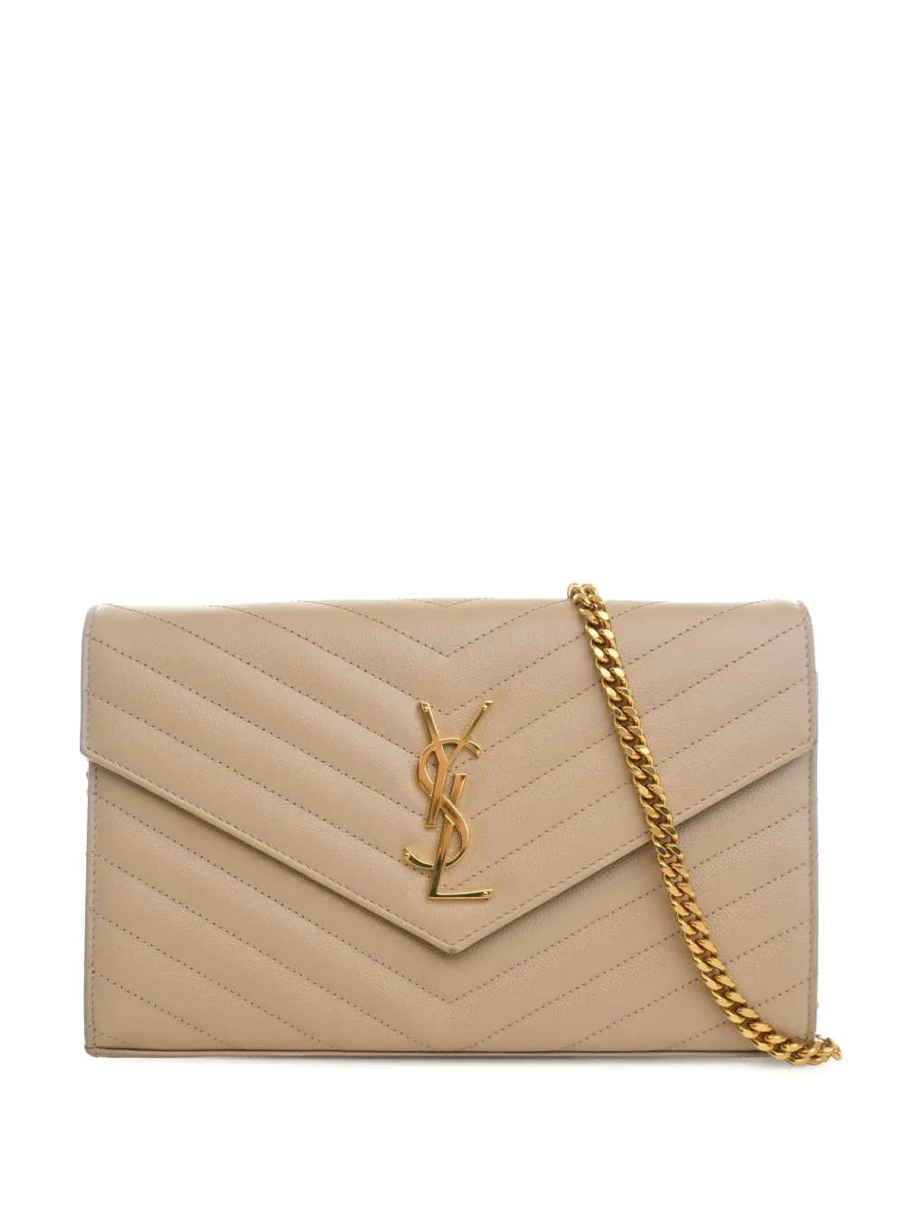 Saint Laurent Pre-Owned 2021 Grain De Poudre Chevron Classic Cassandre Chain Wallet crossbody bag - Nude