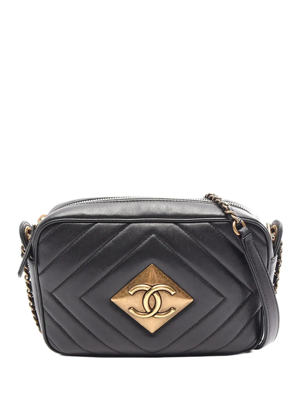 CHANEL Pre-Owned Borsa a tracolla Pyramid CC in pelle di agnello con motivo Chevron 2015-2016 - Nero