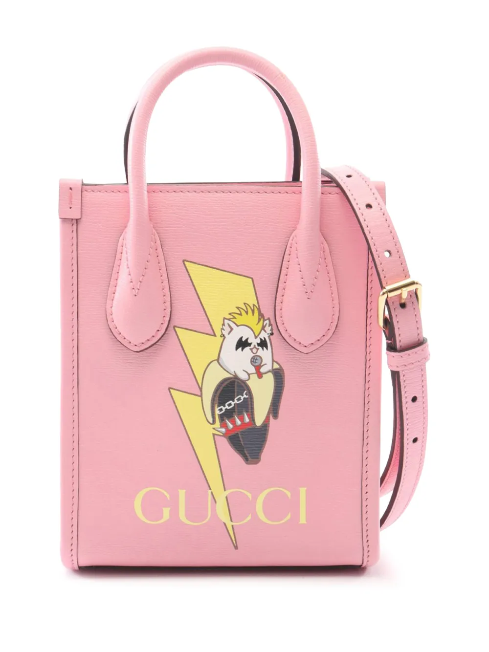 Pre-owned Gucci 2016-2026 Bnf Mini Textured Dollar Calfskin Bananya Print Vertical Satchel In Pink