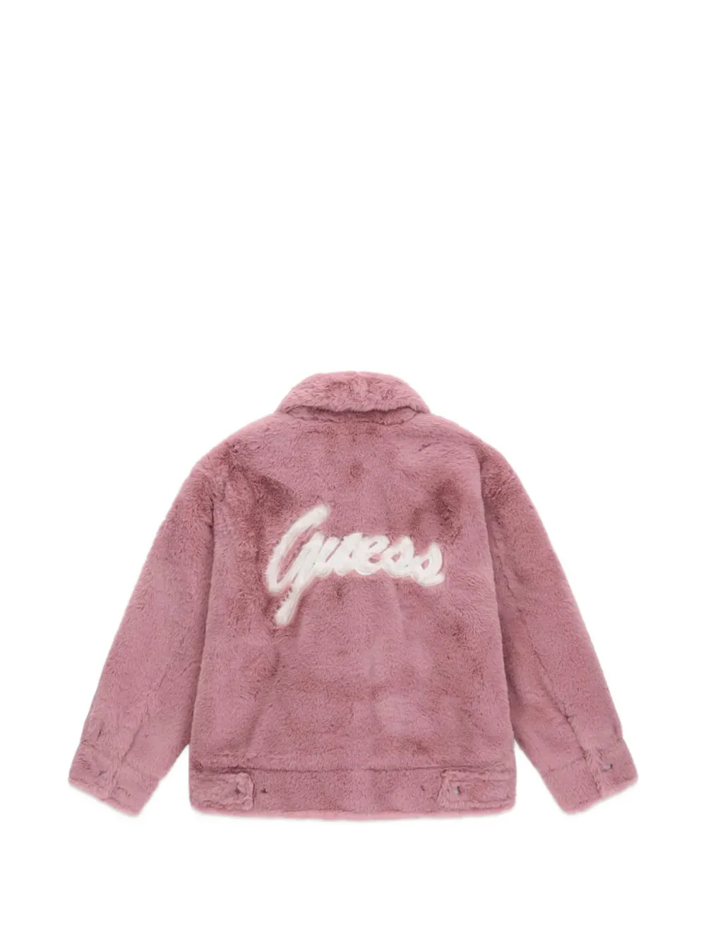 guess kids faux-fur logo-patch jacket Roze