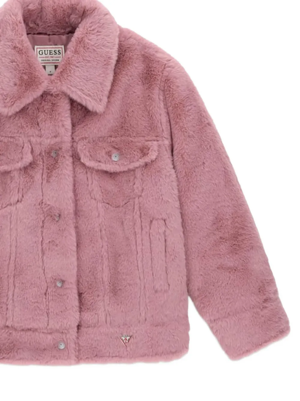 guess kids faux-fur logo-patch jacket Roze