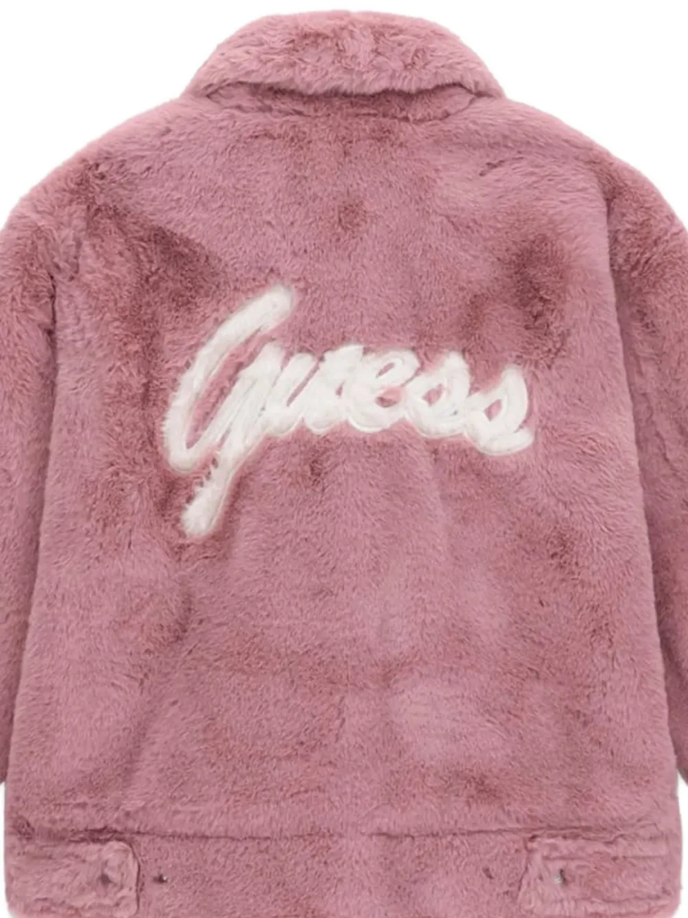 guess kids faux-fur logo-patch jacket Roze