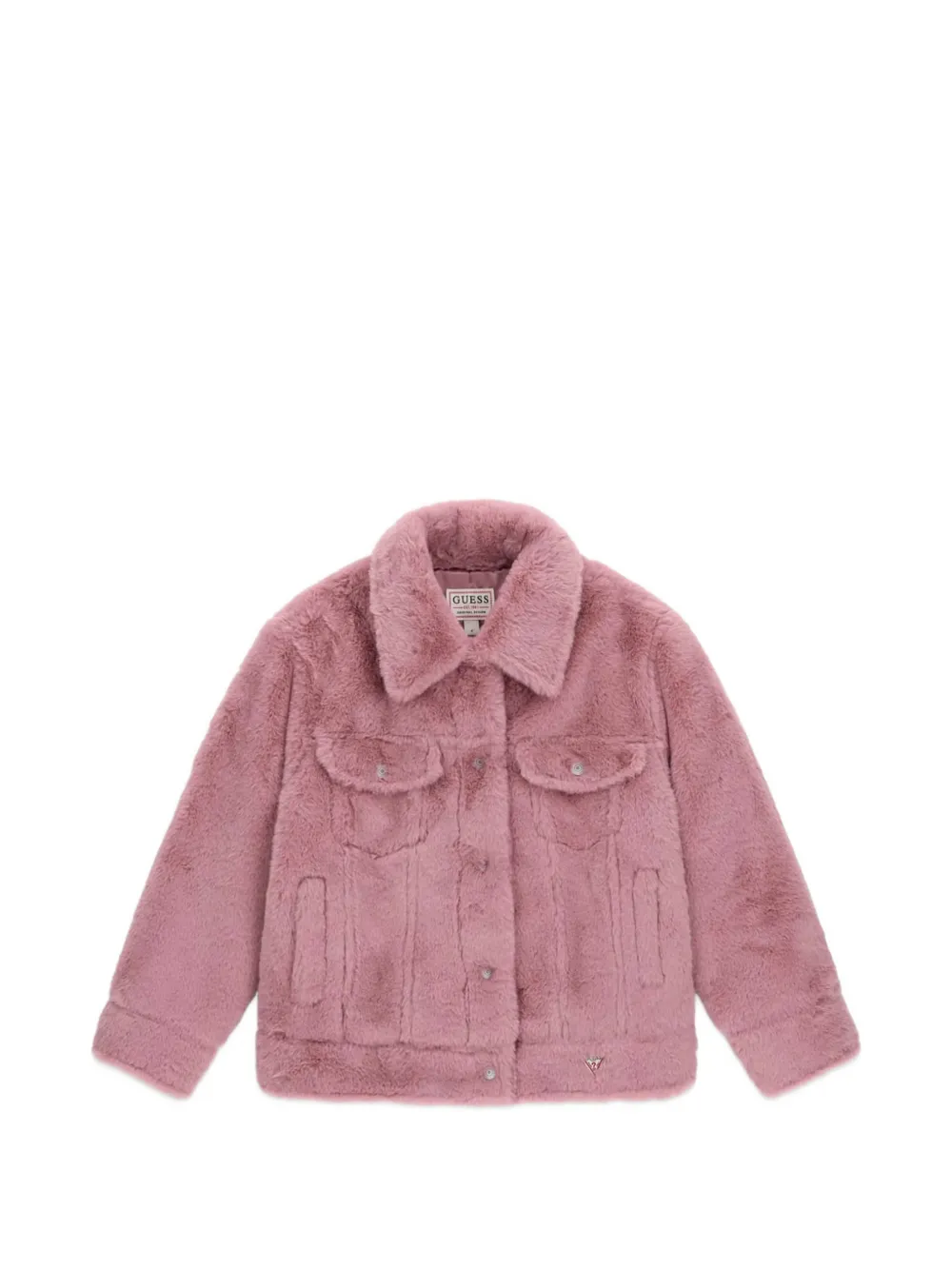 guess kids faux-fur logo-patch jacket - Rosa