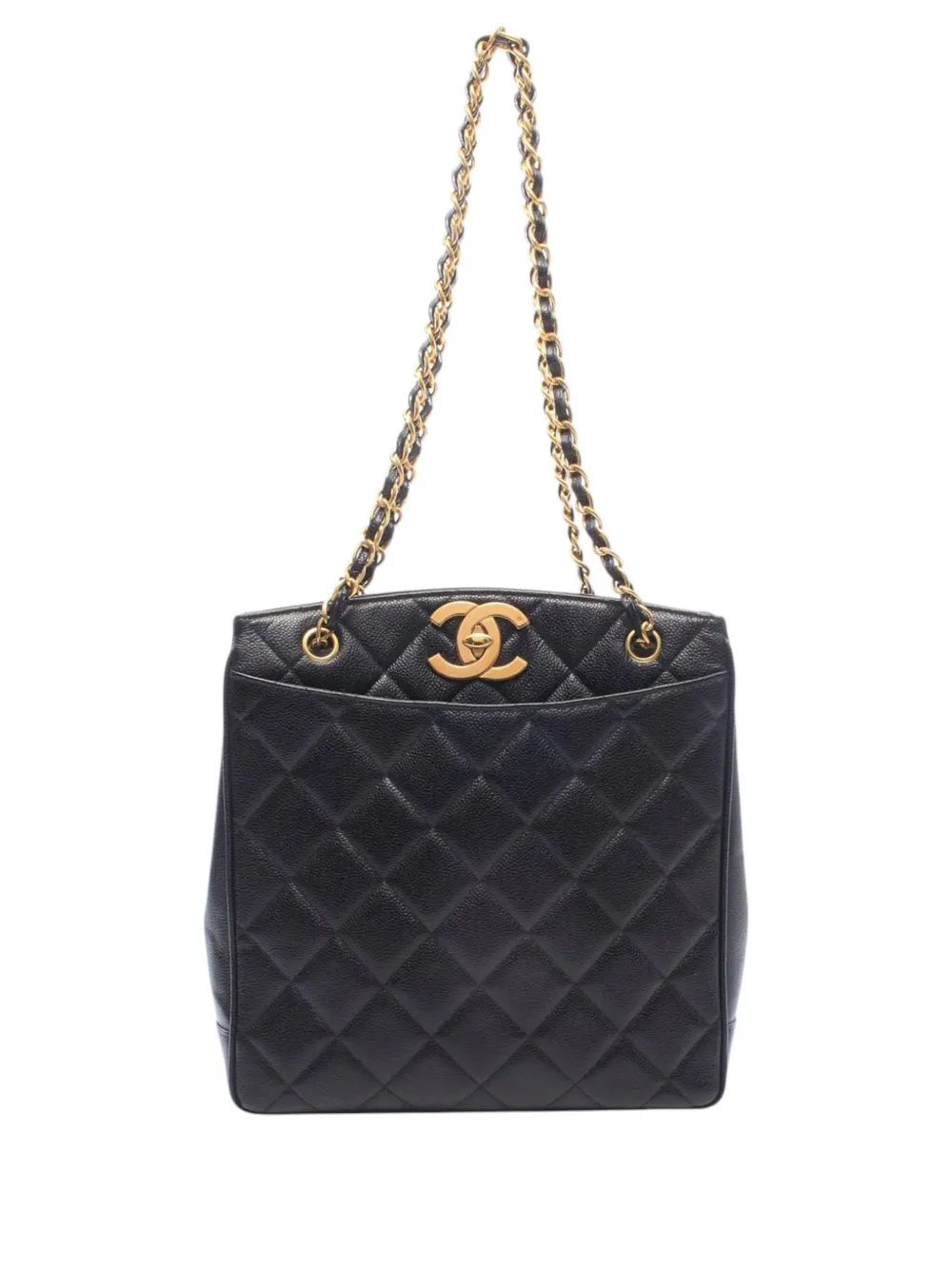 Pre-owned Chanel 1994-1996 Caviar Cc Turnlock Timeless Tote Bag In Black