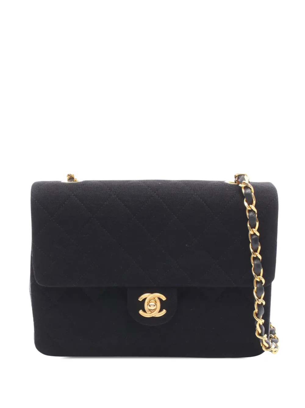 CHANEL Pre-Owned Borsa a tracolla squadrata mini in jersey trapuntato e pelle di agnello con battente 1989-1991 - Nero