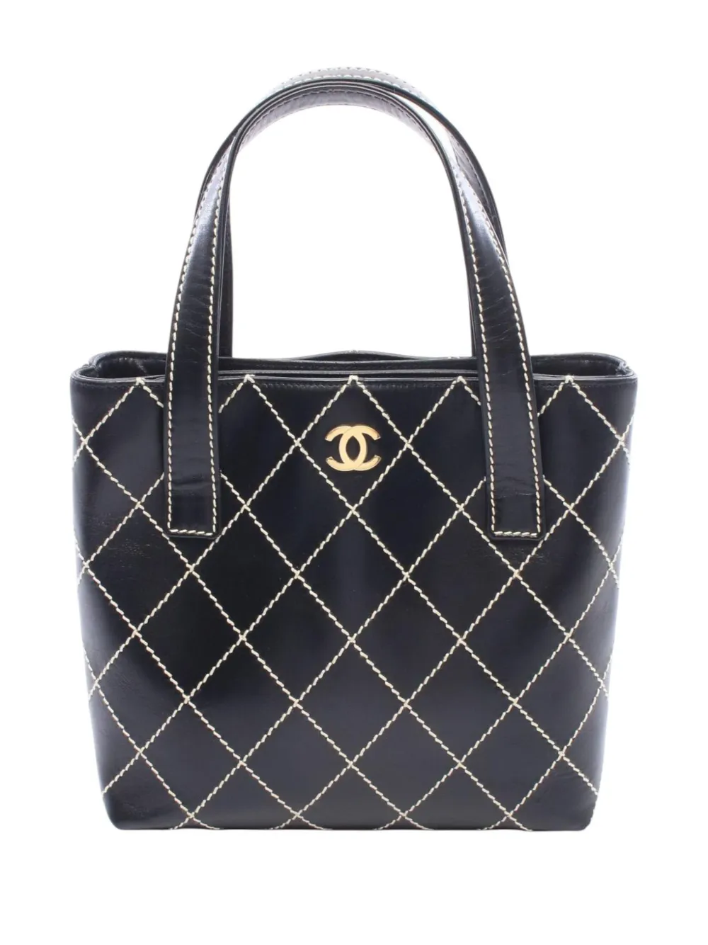 CHANEL Pre-Owned Borsa tote Wild Stitch piccola in pelle di vitello trapuntata 2002-2003 - Nero
