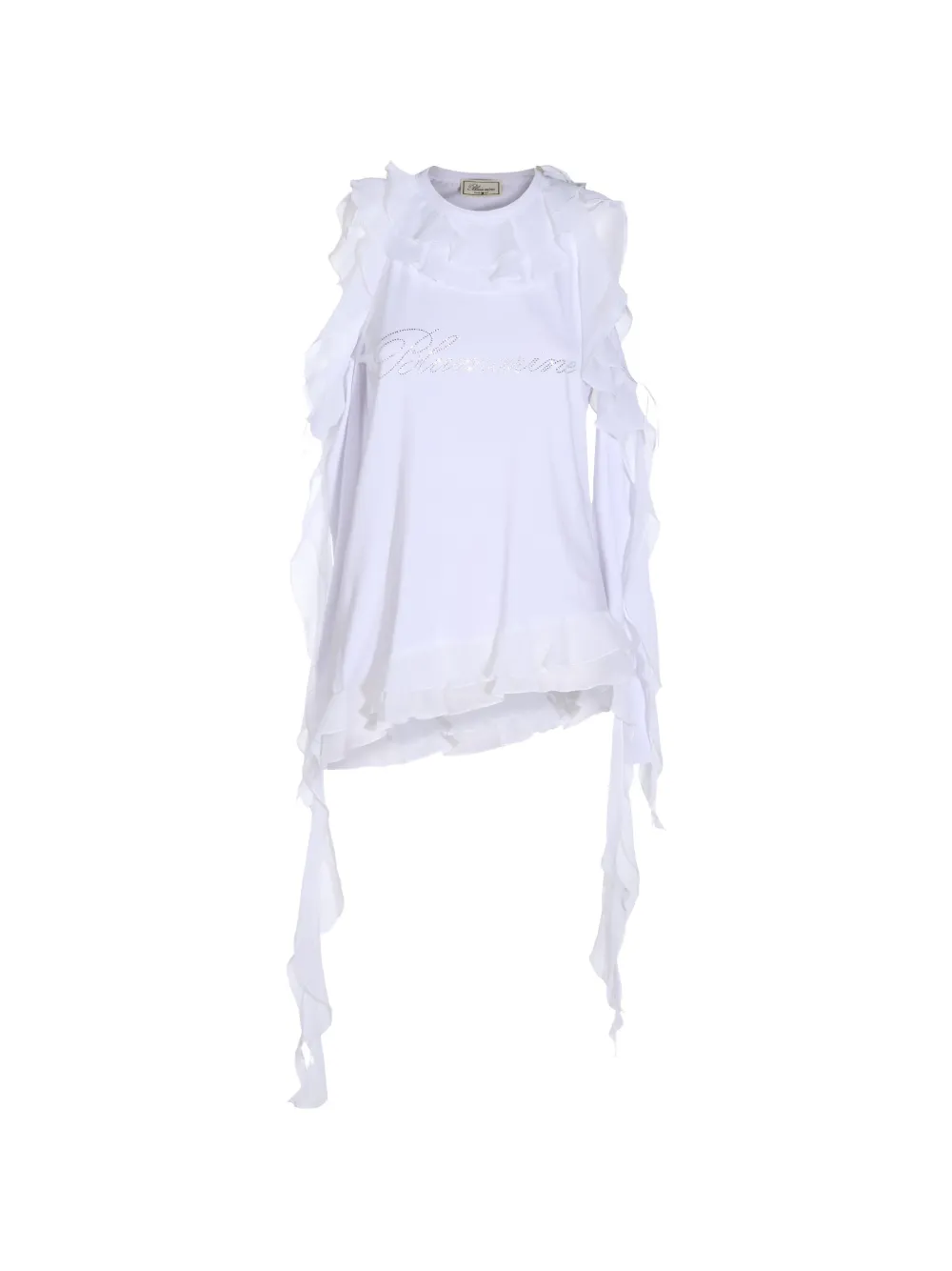 Blumarine ruffled strass-logo tank top - Bianco