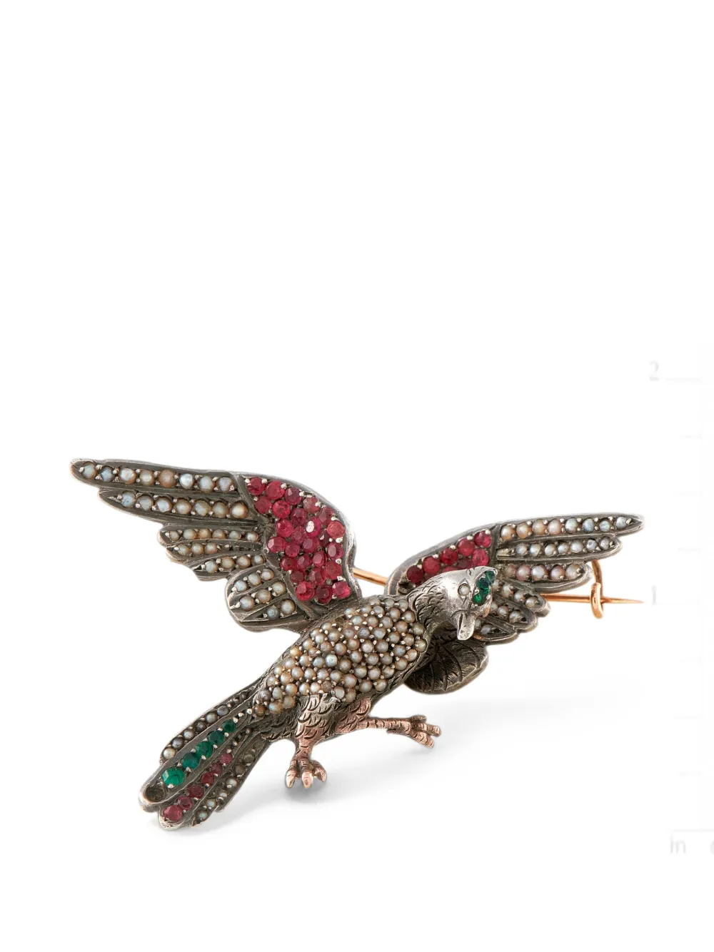 LB Exclusive emerald seed pearl and garnet bird brooch - Grigio