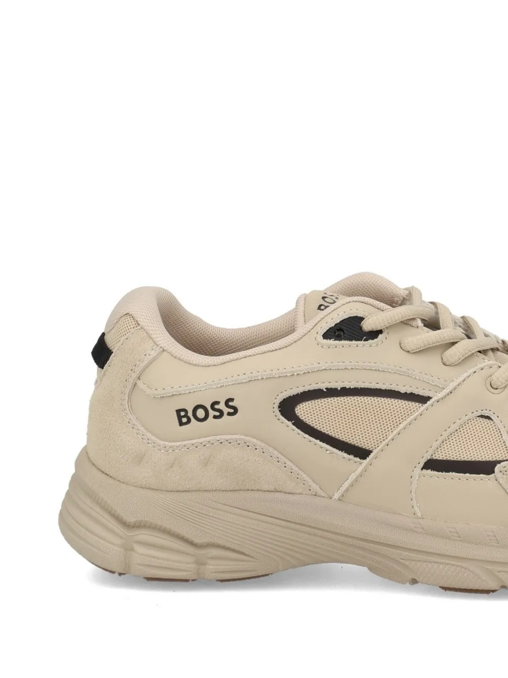 BOSS Kidswear trainers in leather and mesh Beige