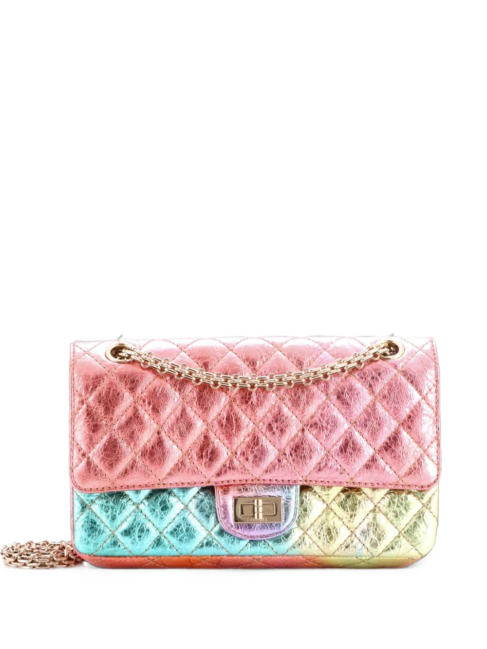 CHANEL Pre-Owned Borsa a tracolla 225 Rainbow Reissue 2.55 trapuntata in pelle di capra metallizzata - Multicolore