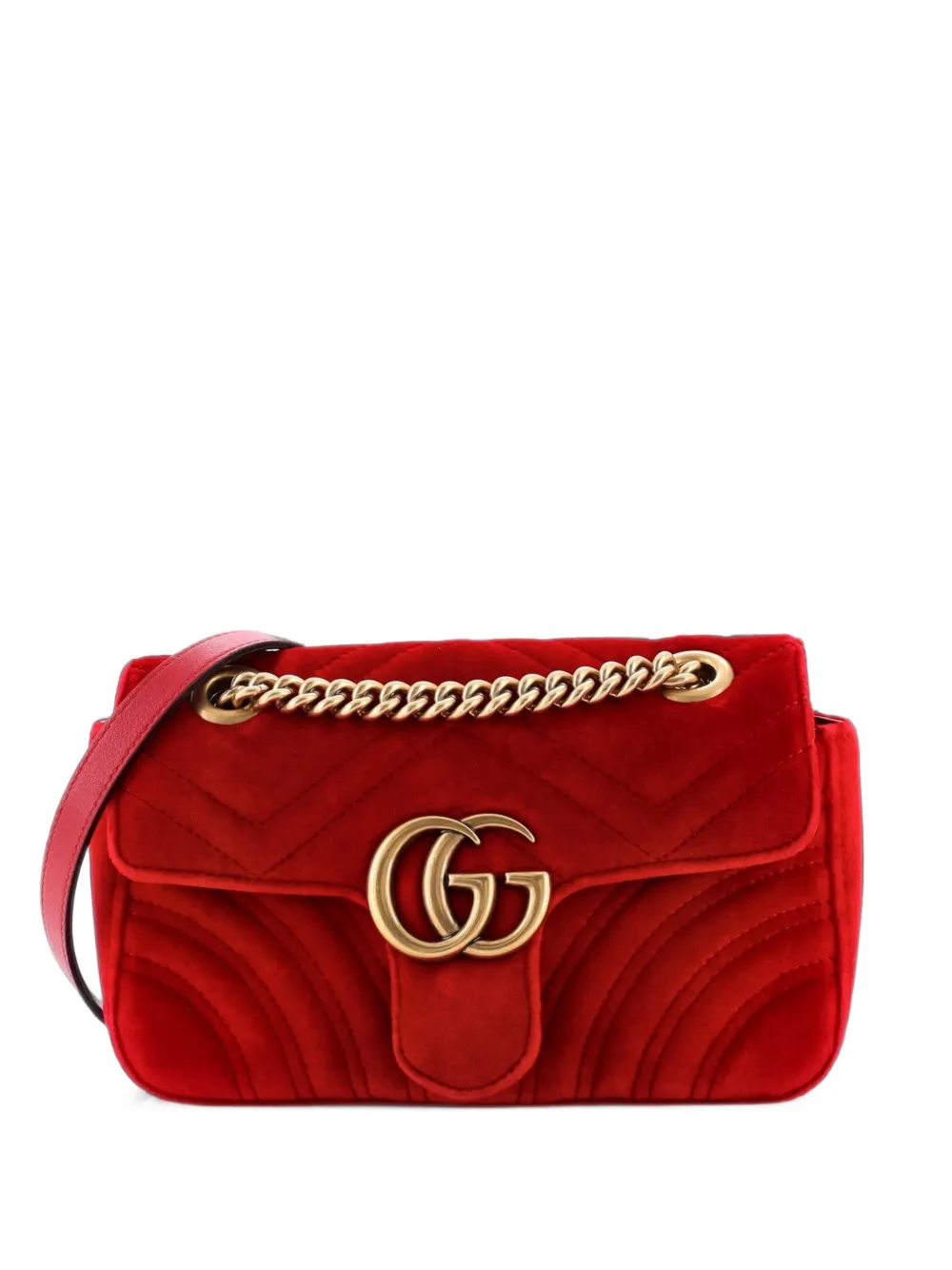 Gucci Pre-Owned Borsa a spalla GG Marmont mini in velluto matelassé - Rosso
