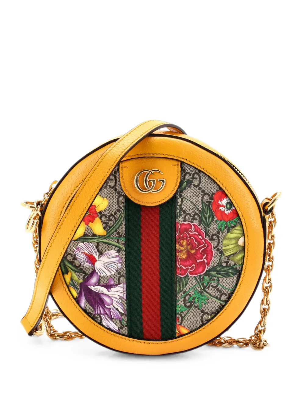 Gucci Pre-Owned Ophidia Round Shoulder Bag Flora GG Coated Canvas Mini crossbody bag - Marrone