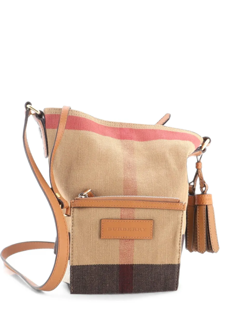 Burberry Pre-Owned Borsa a secchiello Ashby media in tela con motivo House Check - Marrone